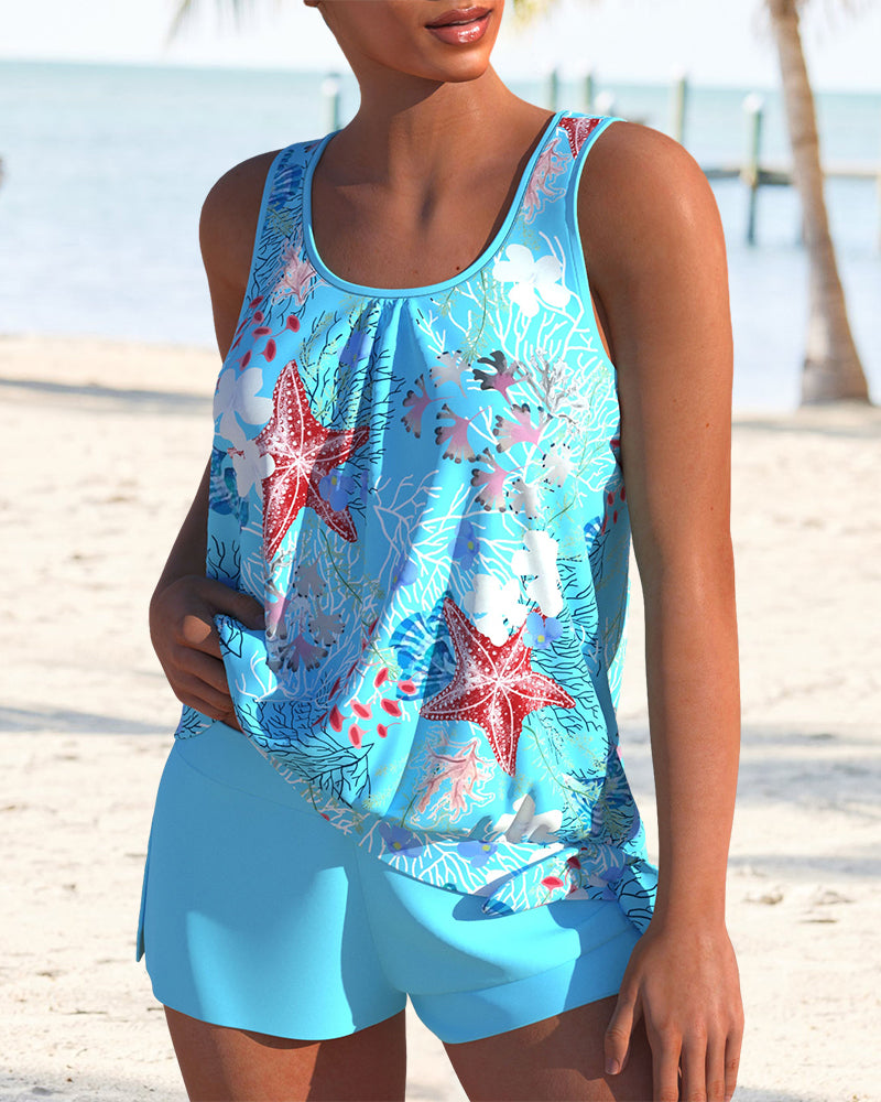 Tankini de dos piezas con estampado de estrellas de mar