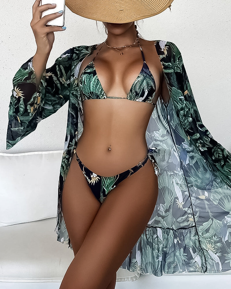 Conjunto de bikini tropical de tres piezas