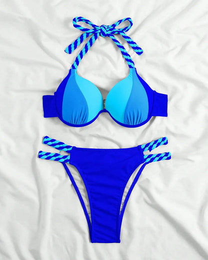 Conjunto de bikini con tirantes y bloques de color