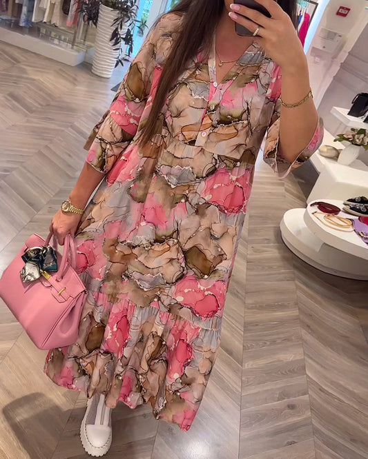 Vestido holgado con suave estampado y escote en V