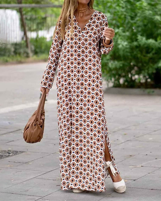 Batik print long sleeve maxi dress