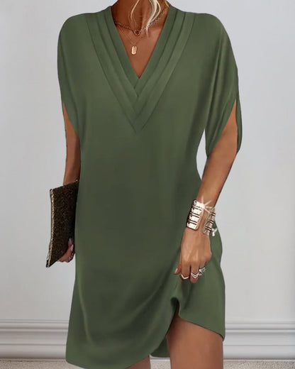 Elegant solid color split sleeve dress