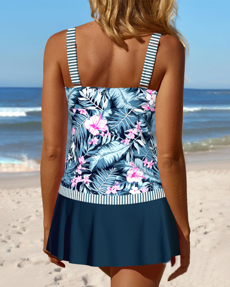 Tankini con estampado de plantas tropicales