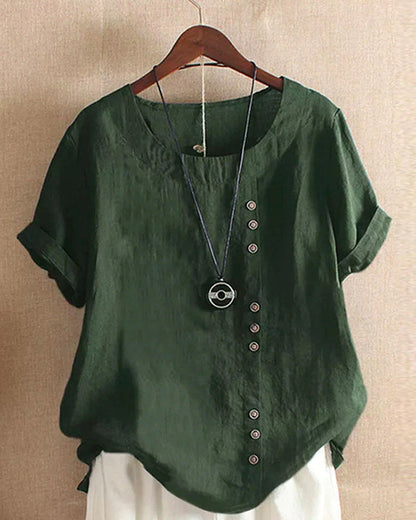 Solid Color Short Sleeve Buttoned T-shirt