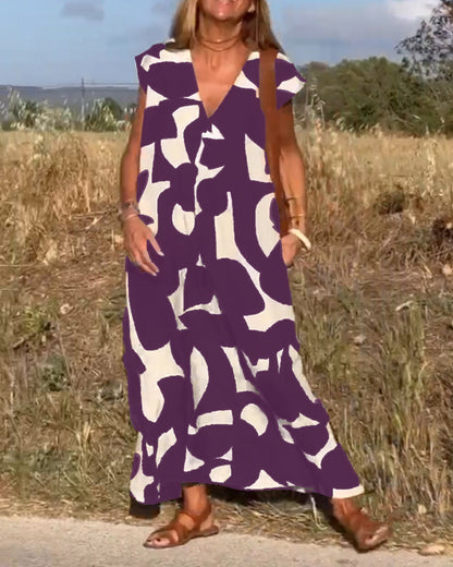 Vestido con estampado y escote en V