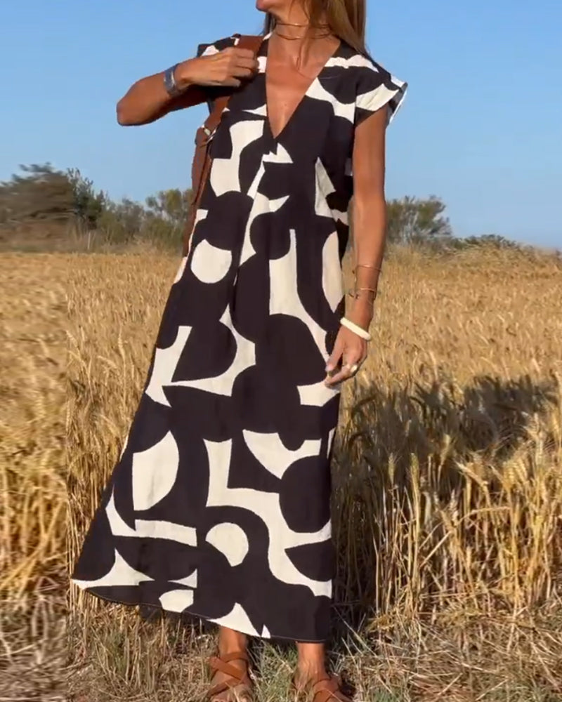 Vestido con estampado y escote en V