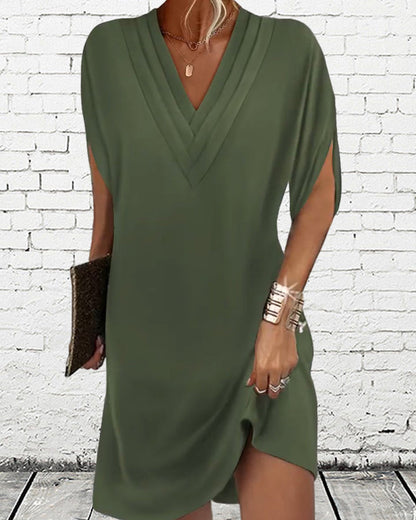 Elegant solid color split sleeve dress