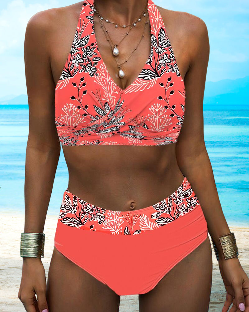 Conjunto de bikini con estampado halter