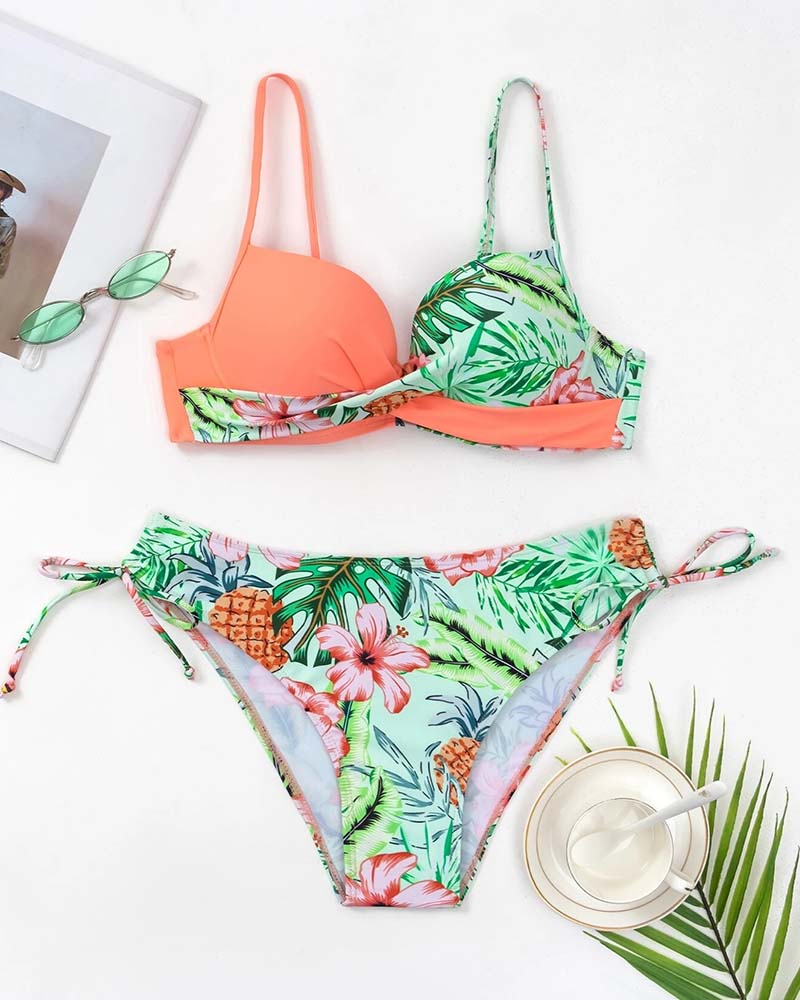 Traje de baño bikini estampado de doble botonadura