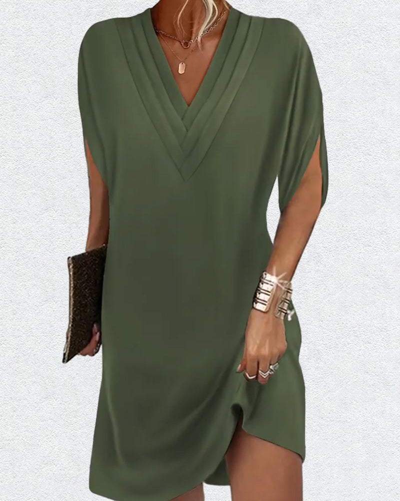 Elegant solid color split sleeve dress