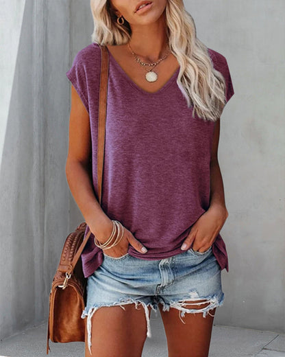 Plain cardigan with a V-neck and rolled-up sleeves