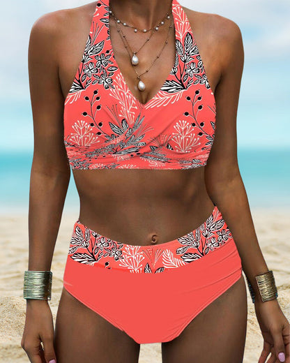 Conjunto de bikini con estampado halter