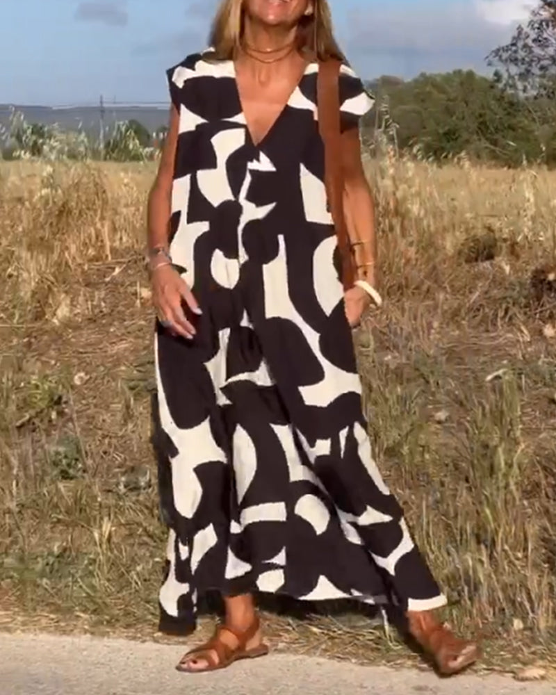 Vestido con estampado y escote en V