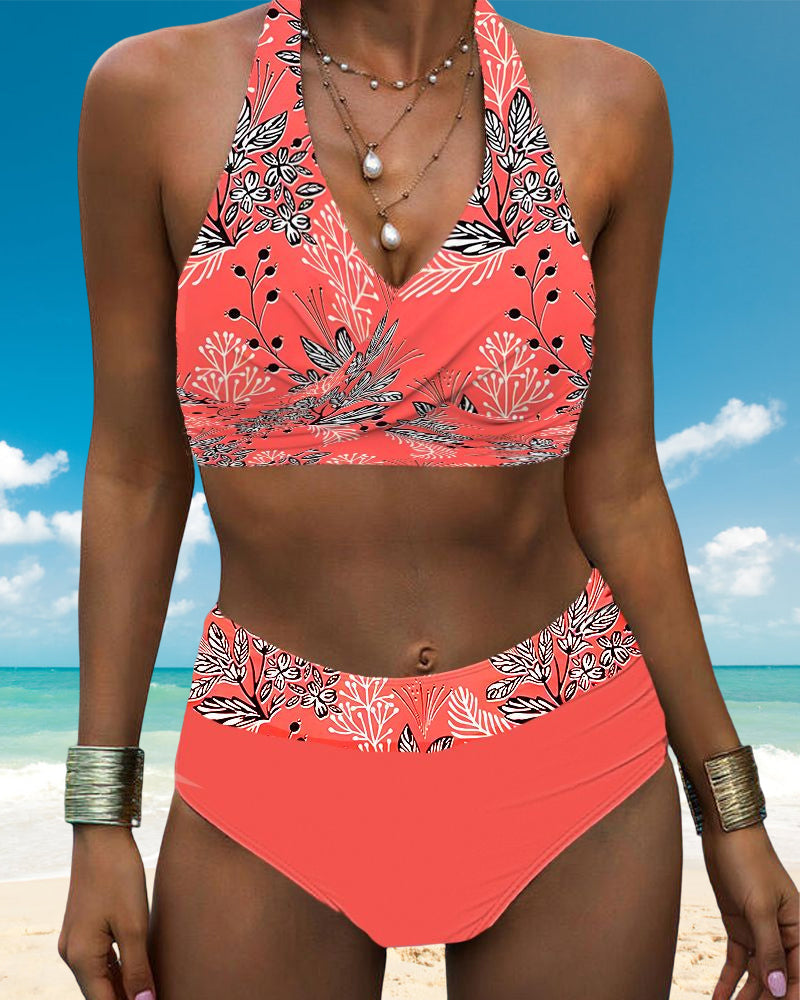 Conjunto de bikini con estampado halter