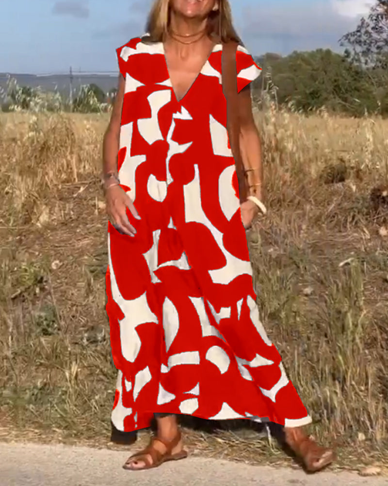 Vestido con estampado y escote en V