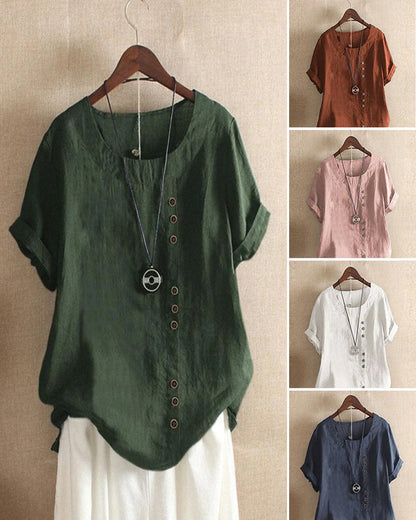 Solid Color Short Sleeve Buttoned T-shirt