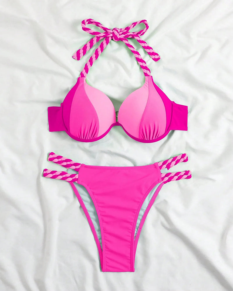 Conjunto de bikini con tirantes y bloques de color