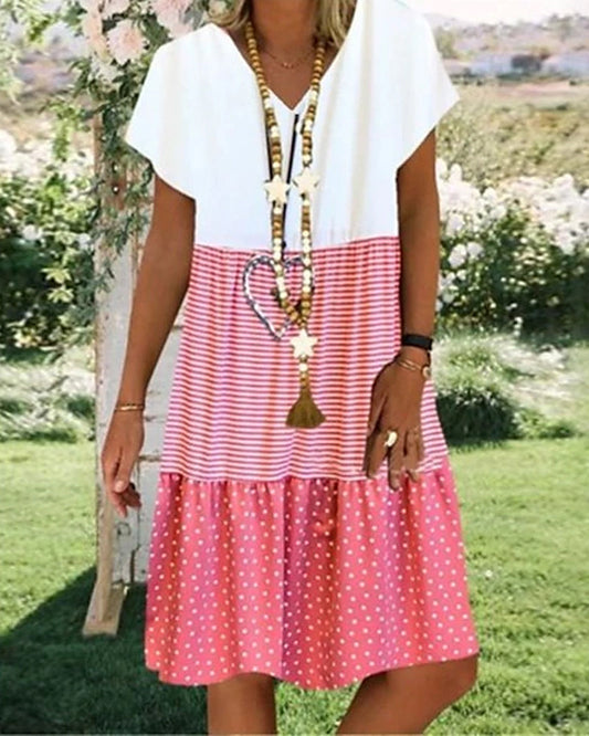 Polka dot and stripe printed jacket with V-neckline