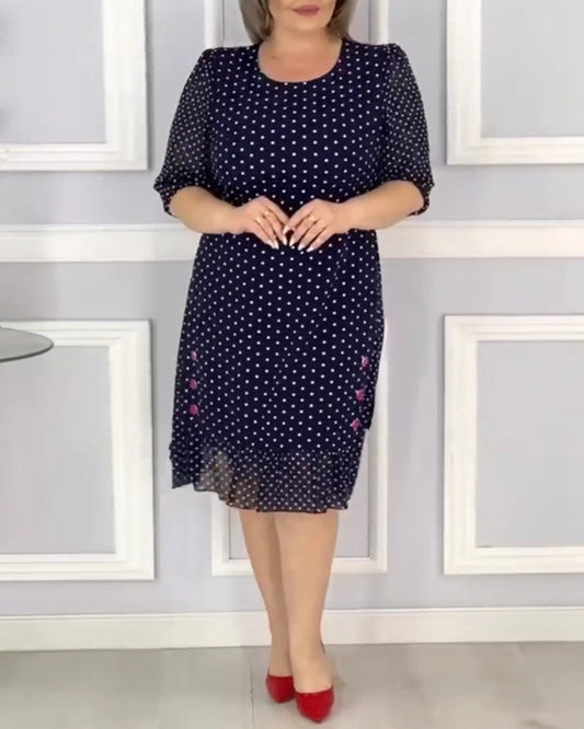 Elegantes Kleid mit halben Ärmeln und Polka Dot-Print