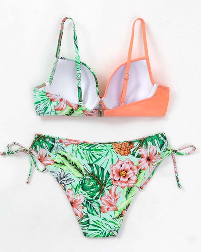 Traje de baño bikini estampado de doble botonadura