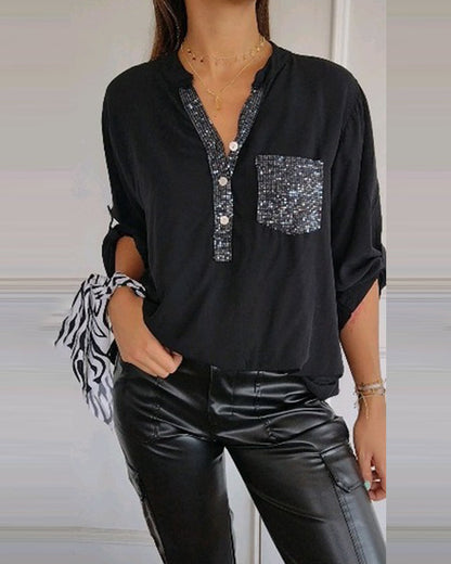 Sequin Patchwork Casual Top