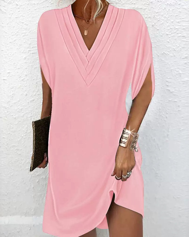 Elegant solid color split sleeve dress