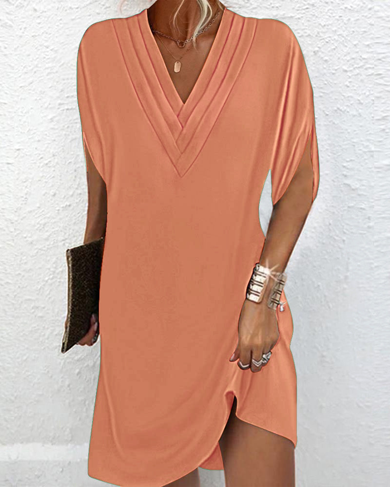 Elegant solid color split sleeve dress